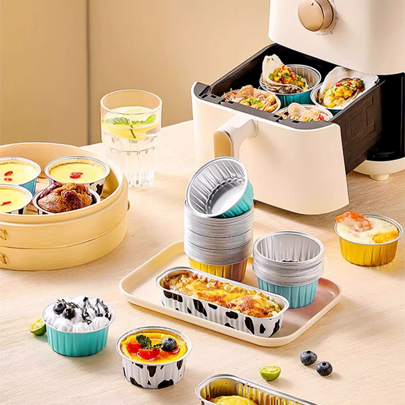 Pudding Tin Foil Bowl Cup Cake Tart Mold Air Fryer Special High Temperature Resistant Reusable Aluminum Foil Box Tray Pudding Tin Foil Bowl Cup Cake Tart Mold Air Fryer Special High Temperature Resistant Reusable Aluminum Foil Box Tray