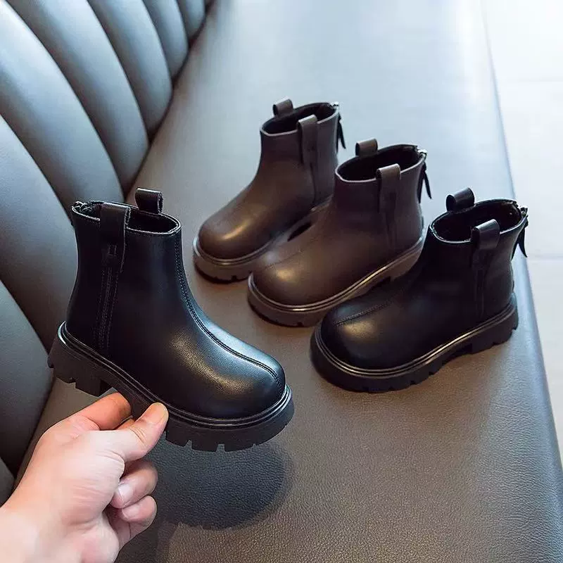 Сапоги для девочек 2025, осенне-зимние новые детские полусапожки, сапоги на флисовой подкладке, детские кожаные сапоги, модные универсальные большие хлопковые сапоги