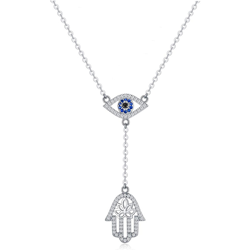 Plating, Inlay Design 925 Sterling Silver Zircon Cable Chain Plating Inlay Devil'S Eye Necklace