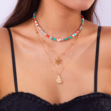 欧美圣诞节经典多层气质项链圣诞风软陶串珠项链女叠戴风跨境热销