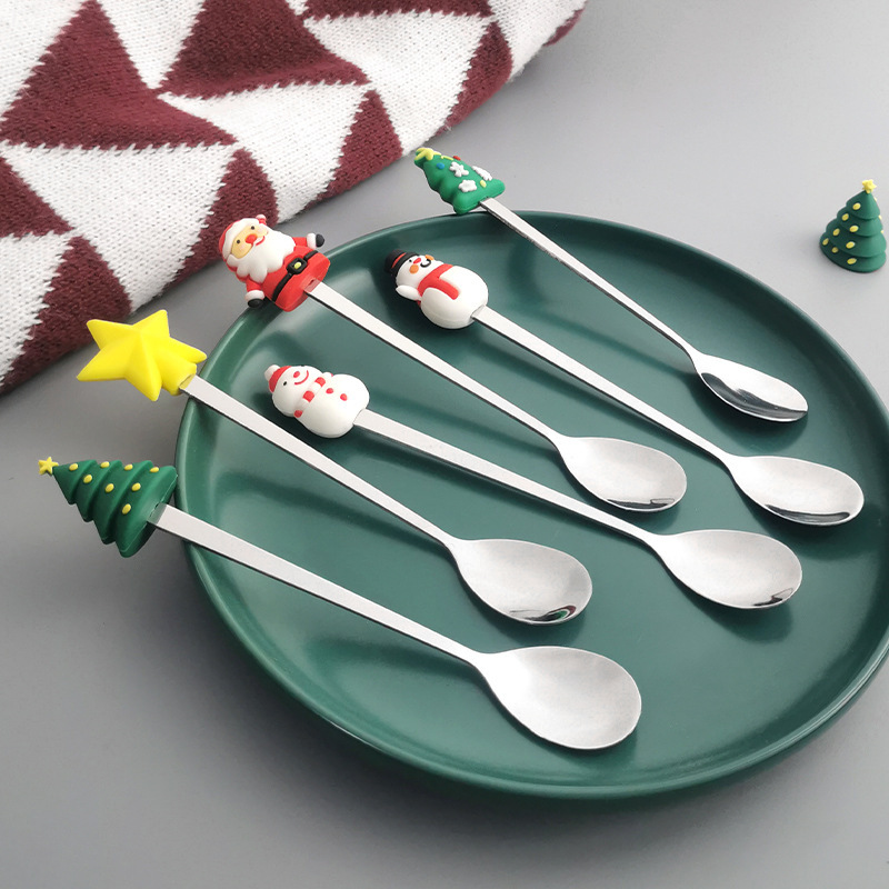 Creative Christmas Tableware Spoon Fork Coffee Spoon Fruit Fork Christmas Portable Tableware Set Snowman Cartoon