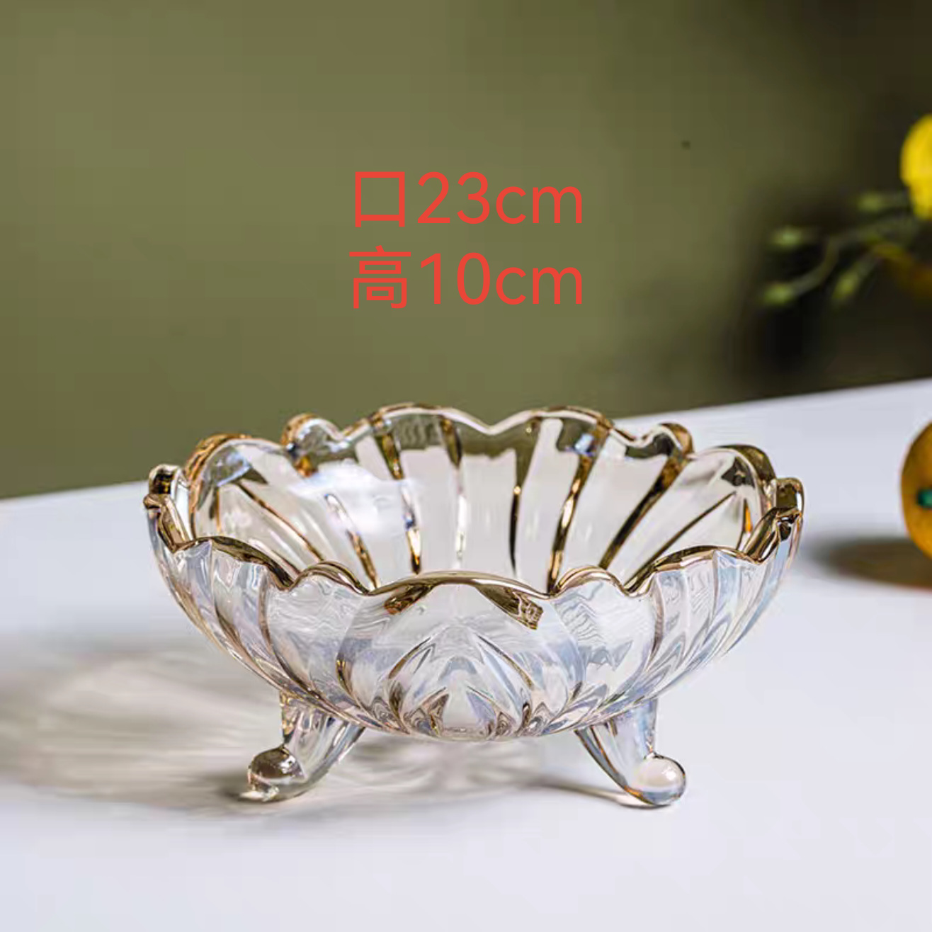 Plato de frutas de vidrio sala de estar casera mesa de té lujoso cristal exquisito nuevo plato de bocadillos de alta calidad