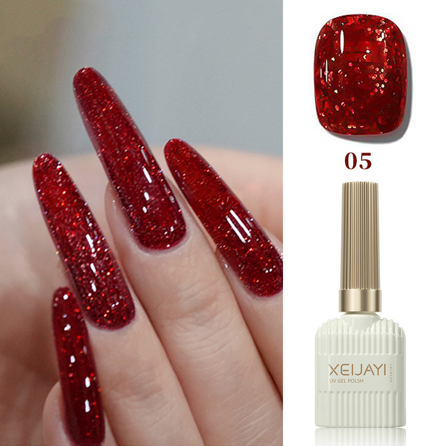 Año nuevo diamante rojo esmalte de uñas pegamento neto rojo esmalte de uñas pegamento de sangre blanco transparente rojo roto diamante flash fototerapia pegamento para salón de uñas