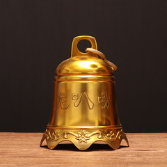 批發黃銅六字真言銅鐘掛飾銅鈴鐺家居鍾寺廟掛件風鈴八角鈴鐺擺件