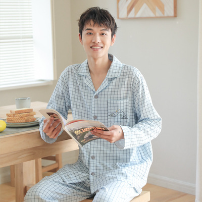 [Man Autumn]man Long sleeve trousers suit Home Furnishings cotton material Gauze summer man pajamas Simplicity pajamas
