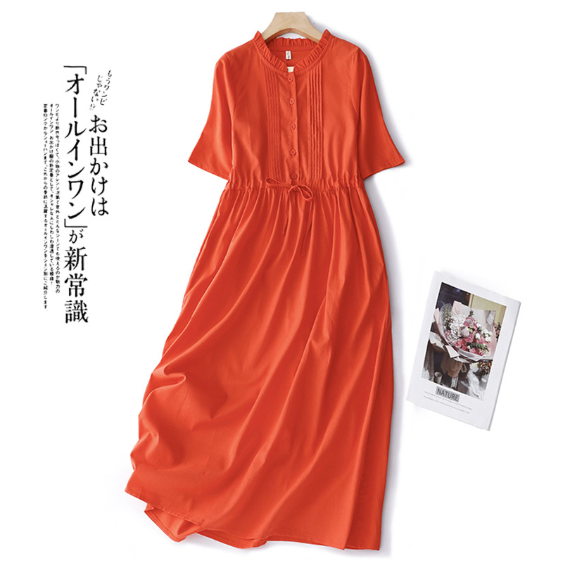 高端精致红色连衣裙夏季女装2023新款气质显瘦棉麻亚麻长裙子