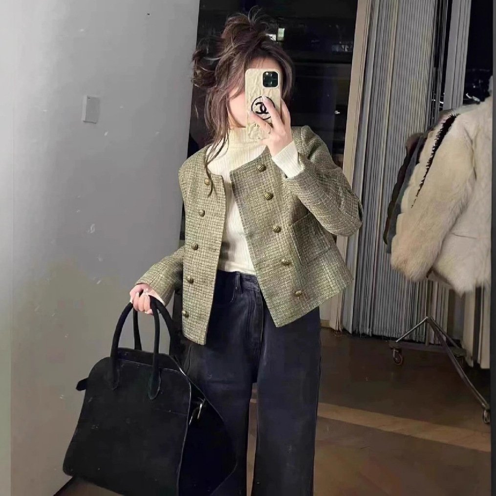 Tweed Style Tweed Jacket for Small People, Spring & Fall Wear, 2025 New Women's Retro French Short Top, Versatile