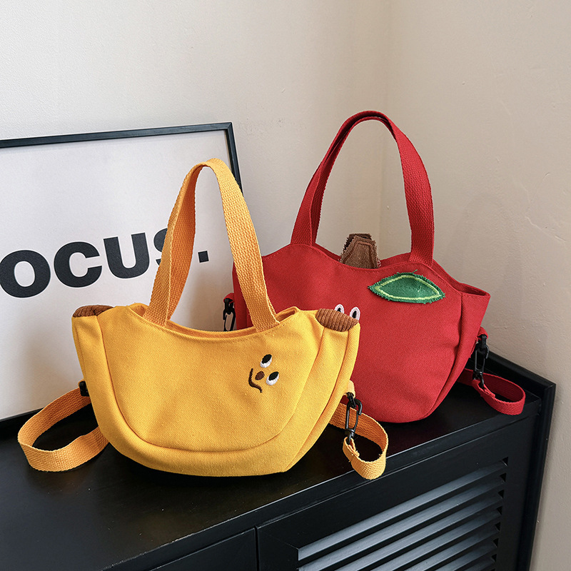 Japanese Girl Cute Creative Cartoon Shoulder Handbag New Fruit Banana Apple Embroidered Canvas Crossbody Bag