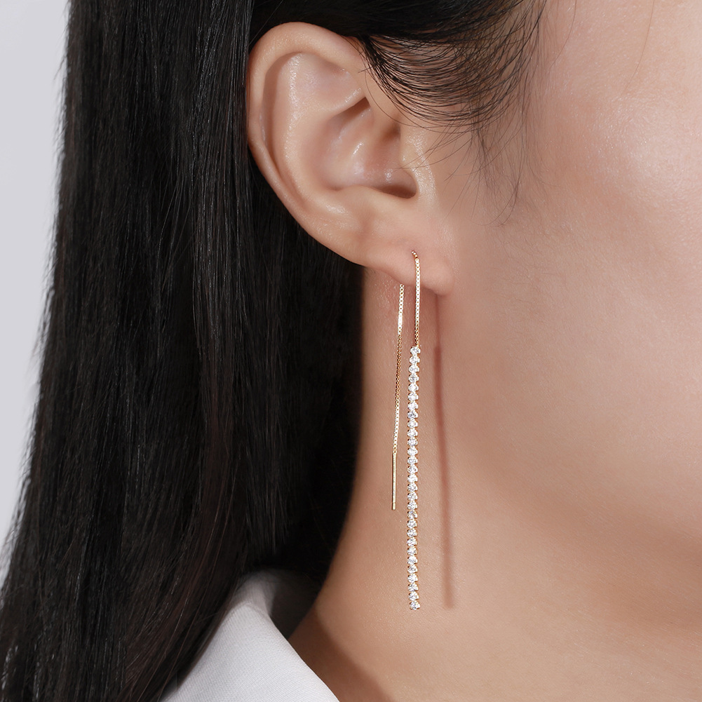 5g Weight 0.03µm Gold Plating Thickness Electroplating Gold Plating Process 925 Sterling Silver Ear Needle Material 14K Real Gold Plated, Platinum Plated Plating Material 1 Pair 925 Sterling Silver Zircon Geometric Ear Line