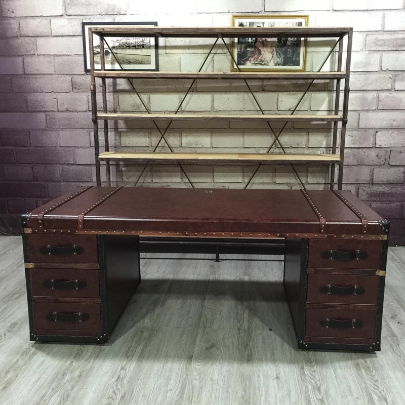 美式R H复古家具loft混搭风写字台书桌 工业风做旧皮艺办公桌-阿里巴巴