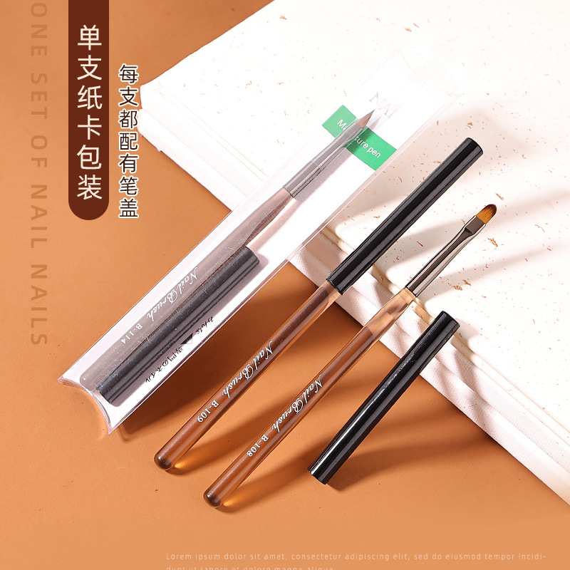 En stock marrón gruesa varilla pluma de Arte de uñas conjunto completo traje 15 piezas de arte de uñas pluma de fototerapia pluma de exploración en flor pluma pintada con tapa