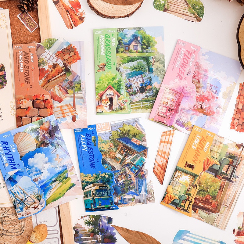 Naturaleza transparente impermeable pet paisajismo paquete diario pegatinas de libro de mano pegatinas de calle natural transfronterizas pegatinas