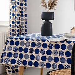 Emmanuelle Yun Tablecloth Navy Blue Polka Dot Geometric Modern Minimalist Cotton Linen Tablecloth Restaurant Fabric