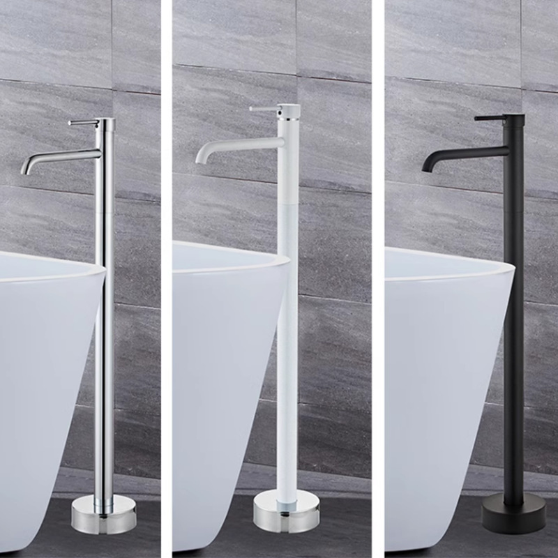 Black all copper floor type washing column basin bathtub faucet vertical shower barrel hot and cold tank side faucet