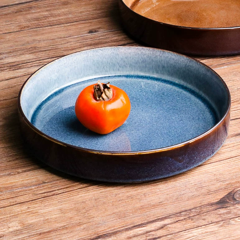 Ледяной треснувший глазурованный круглый диск дефект мастика суп dish керамическая тарелка салатная тарелка однотонная микрo домашнее использование