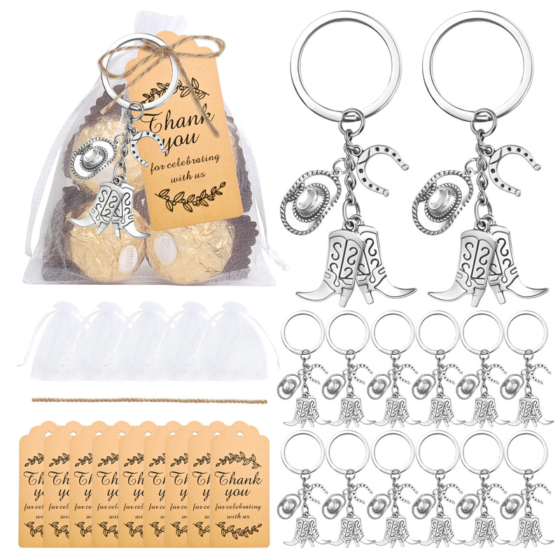 Metal Cowboy Boots Kraft Paper Tag Pendant Keychain Western Party Wedding Party Gift Souvenir