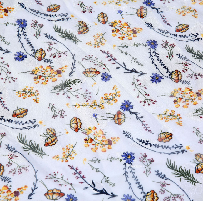 秋款剪花印花布 时尚女装童装连衣裙衬衫布料 剪花提花涤纶面料