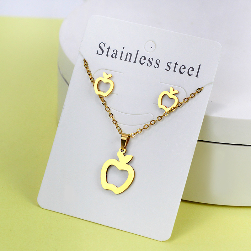 Conjunto de collar de pendientes de oro de acero inoxidable europeo y americano, collar de mariposa de amor de diamante, colgante, cadena de clavícula, fábrica al por mayor