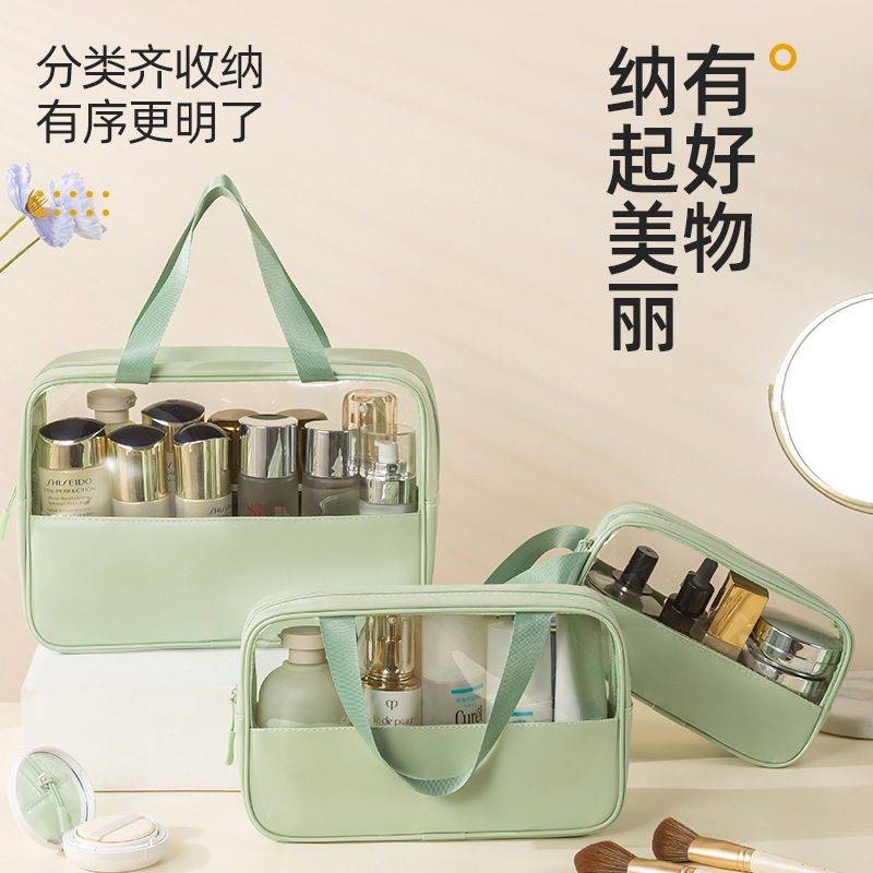 Bolsa de cosméticos portátil de gran capacidad de alto aspecto bolsa de almacenamiento de viaje empalme PU Internet popular bolsa de lavado al por mayor