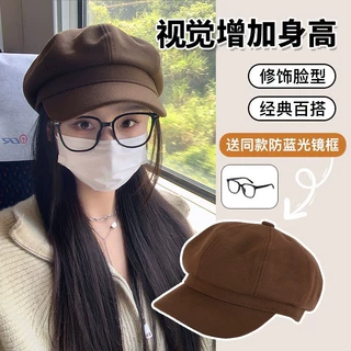 新款网红潮流贝雷帽子女士韩版冬季保暖百搭气质时尚八角帽显脸小