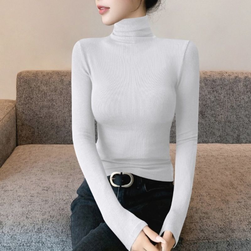 高领长袖T恤2025新款女秋冬白色紧身磨毛保暖上衣弹力内搭打底衫|undefined
