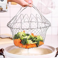 Household deep fryer filter basket for frying oil, kitchen oil draining basket for french fries and chicken pieces, stainless steel foldable sieve
