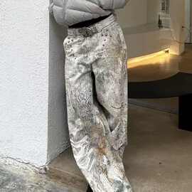 美式街头大码水洗复古铆钉数码印花牛仔裤女朋克宽松显瘦阔腿长裤