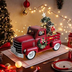スポットクロスボーダークリスマス赤いトラックレトロledライト付きクリスマスツリー装飾品鉄芸金属工芸品