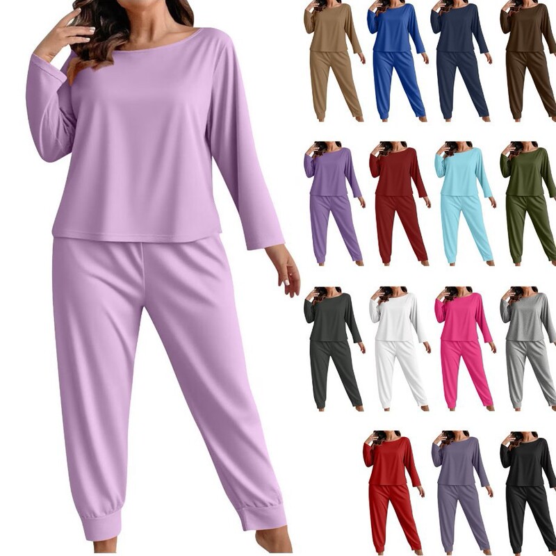 Cross-Border Amazon 2025 New Winter Style Women's Plus-Size Long-Sleeved Long-Pants Casual Loungewear Pajama Set