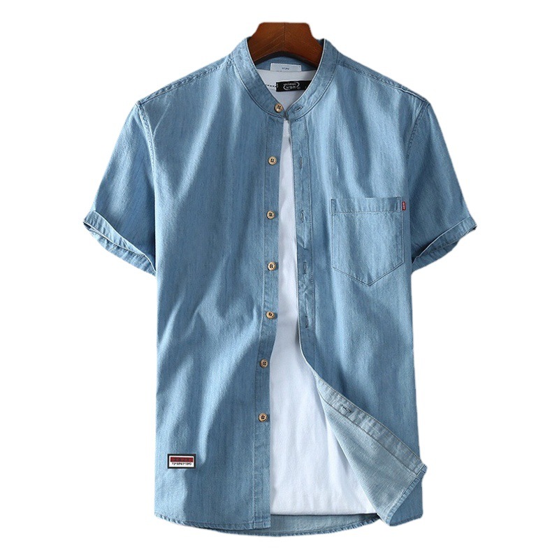 Verano nuevo más tamaño hombres de manga corta Denim algodón más tamaño gordo collar Denim camisa