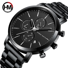 Men's tungsten steel waterproof quartz watch with a three-eye six-needle multifunction calendar steel band, factory dropshipping one piece.