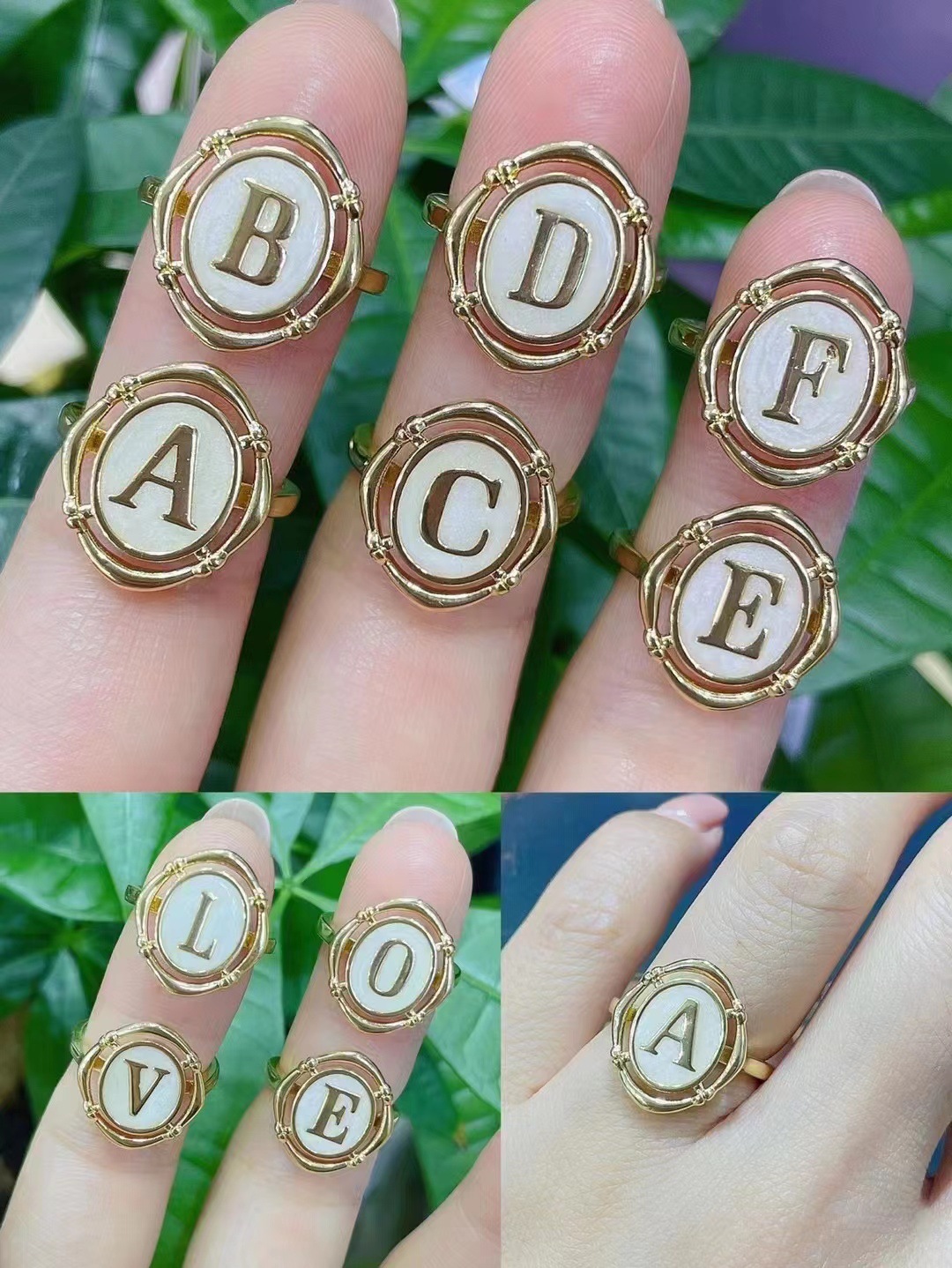 Retro Letter Copper Enamel Rings 1 Piece