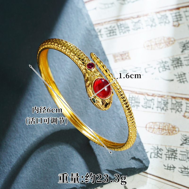 Collar de oro de arena vietnamita, marea nacional, serpiente espiritual de circonio, pulsera abierta, conjunto de anillos, estilo chino femenino, joyería que no se desvanece durante mucho tiempo