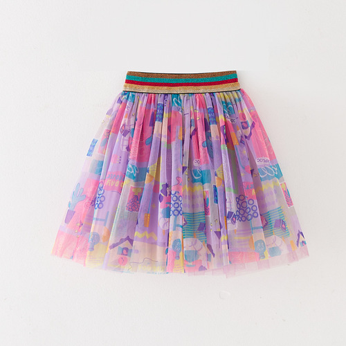 New trendy printed child skirt, mesh chiffon pleated skirt, Korean style puffy princess skirt, photography waist skirt, dropshipping