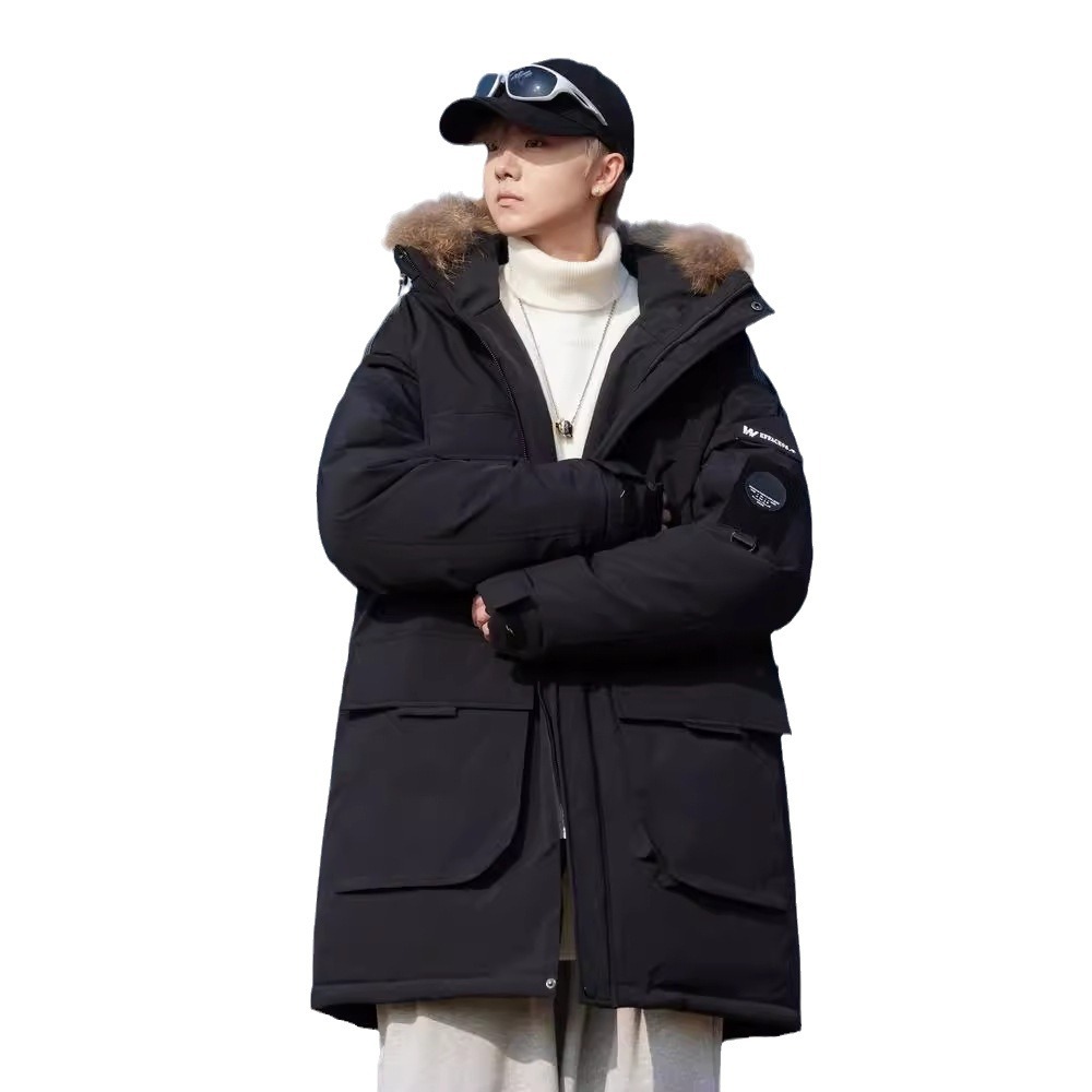 Fashionable autumn winter warm faction overcomes the simple large fur collar, loose cold resistant mid to long white men_voghion.com