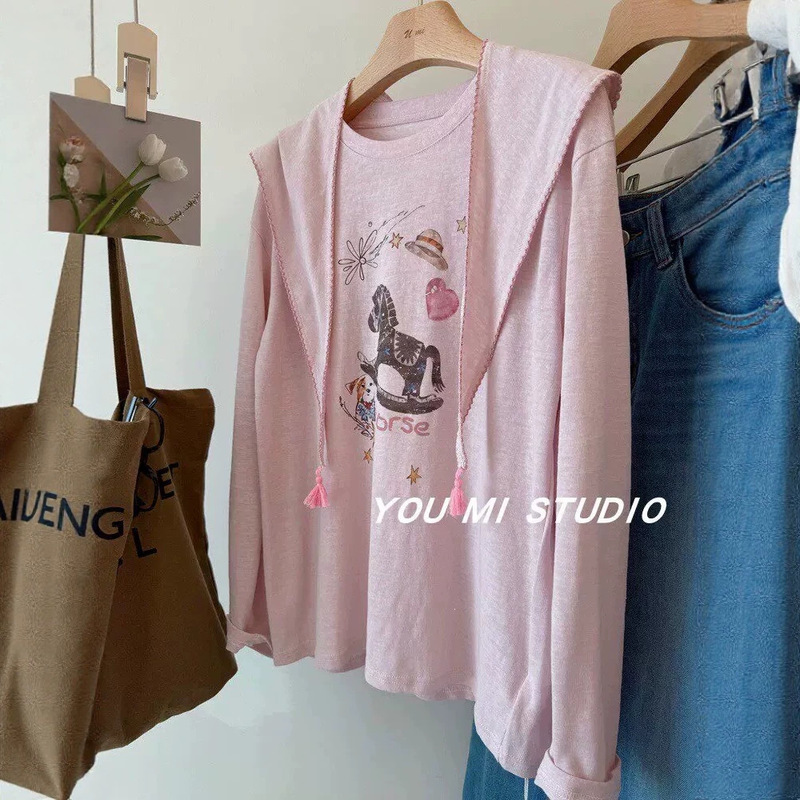 Cross-border white plus size 120kg Korean gentle three-color fun little pony two-piece set T-shirt women's shawl snowflake cotton