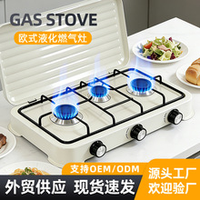 gas stove 户外燃气灶手动点火带盖欧化炉三眼灶出口