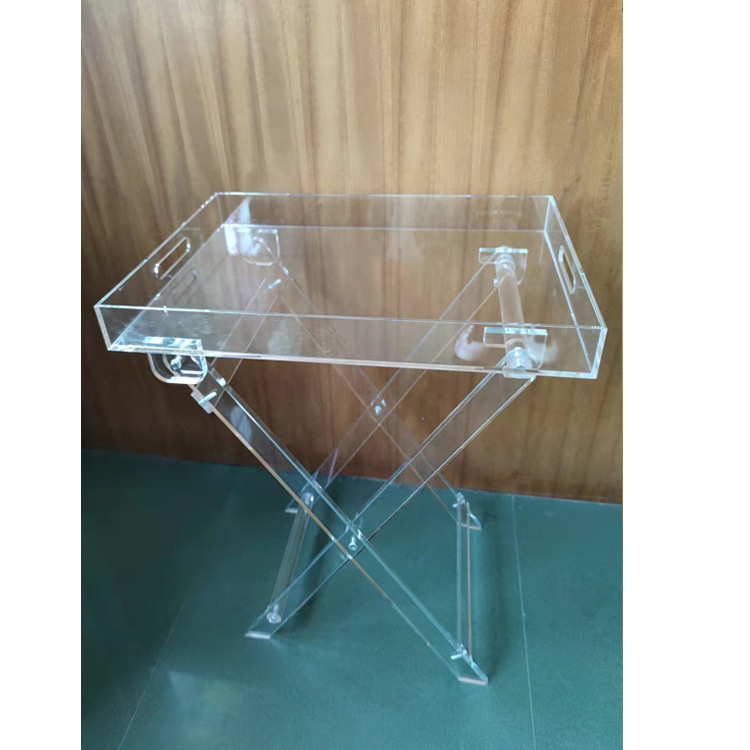 亚克力水晶透明折叠桌可收纳小餐桌小茶几床头柜长方形便携带托盘