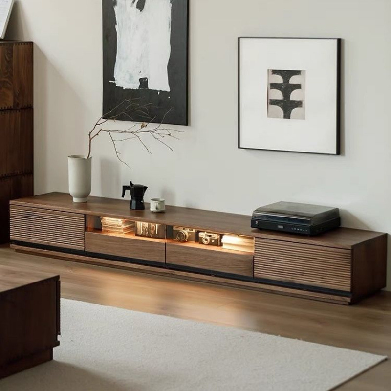 Solid Wood Tv Cabinet North American Walnut Color Floor Cabinet Small Apartment Nordic Living Room Modern Simple Storage Cabinet Home