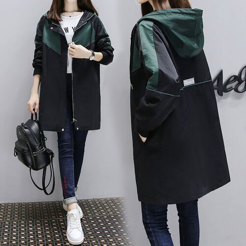 Plus Size Cotton Lined Thick Windbreaker Long Sleeve Women's Spring and Autumn New Medium Length Fashion Coat Korean Style Casual Outerwear