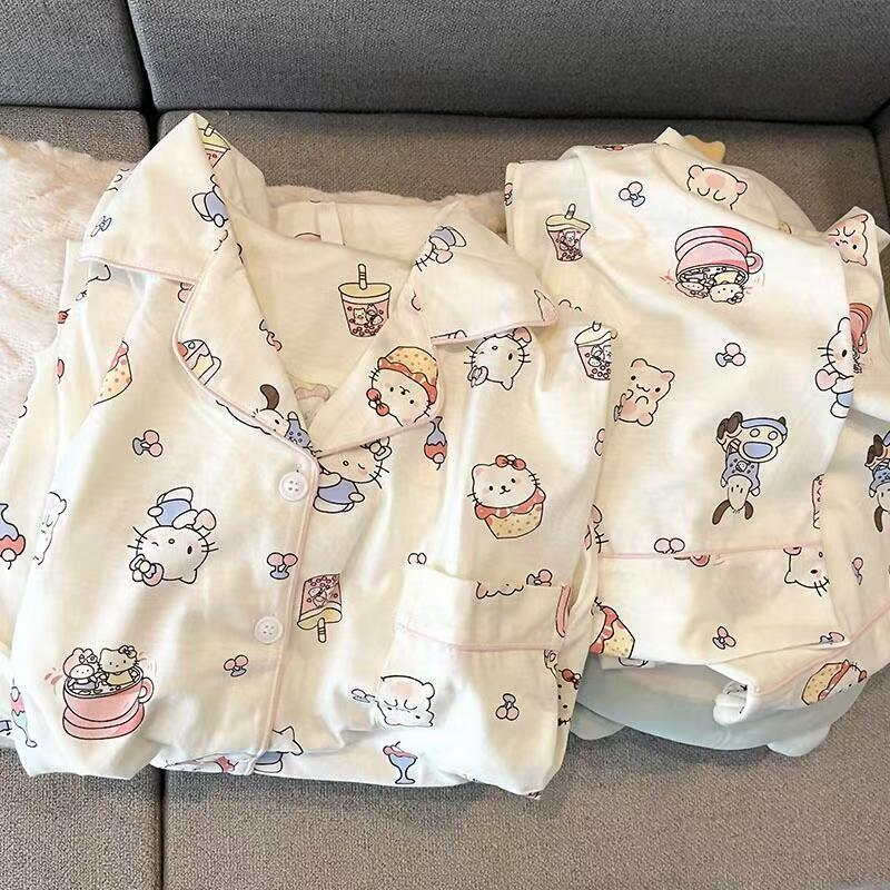 韩版少女甜美波点睡衣女春秋季新款圆领长袖长裤可外穿家居服套装|undefined