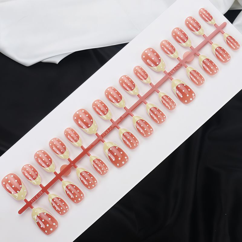 Premium Manicure Wearable Nail Powder Yellow Gradient Polka Dot Nail Stickers Ins Cute Sweet Girl Pre-Made Fake Nails 30 Pieces