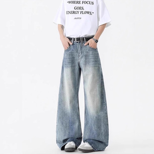 American Heavy-Duty Scimitar Jeans Men's 2025 Spring and Autumn New Hong Kong Style High Street Loose Casual Versatile Wide-Leg Pants