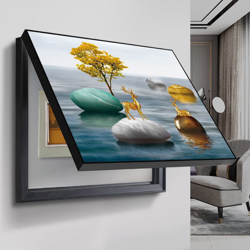 Modern Light Luxury Electric Meter Box Decorative Painting, No-Drill Distribution Box Hanging Painting, Dining Room Weak Current Box Cover, Electric Switch Box Wall Art