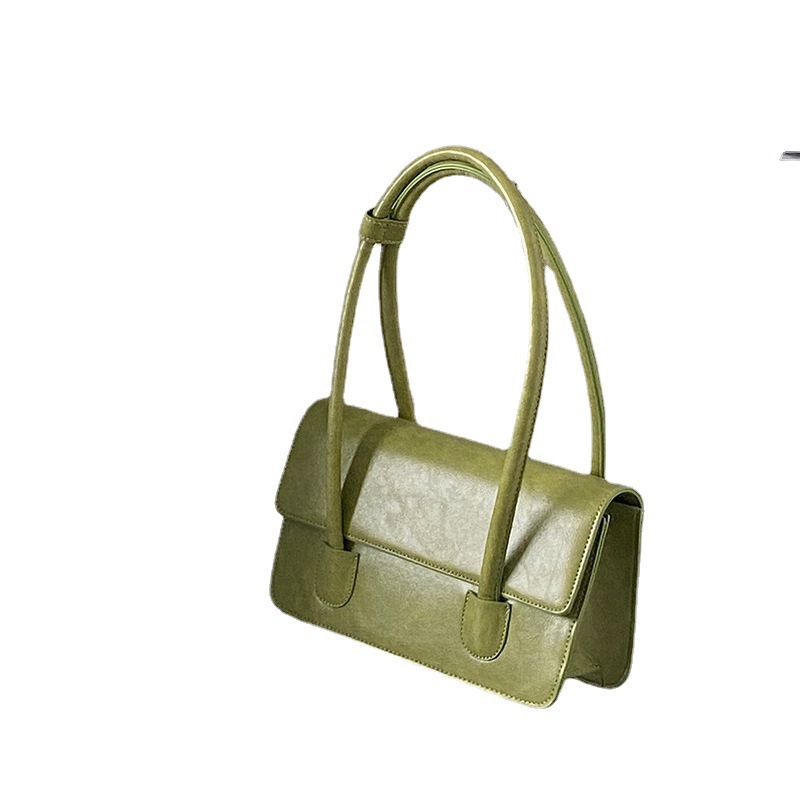 Damen Schultertasche In Bohnengrün Aus Pu Kunstleder Mit Ölfinish_voghion.com