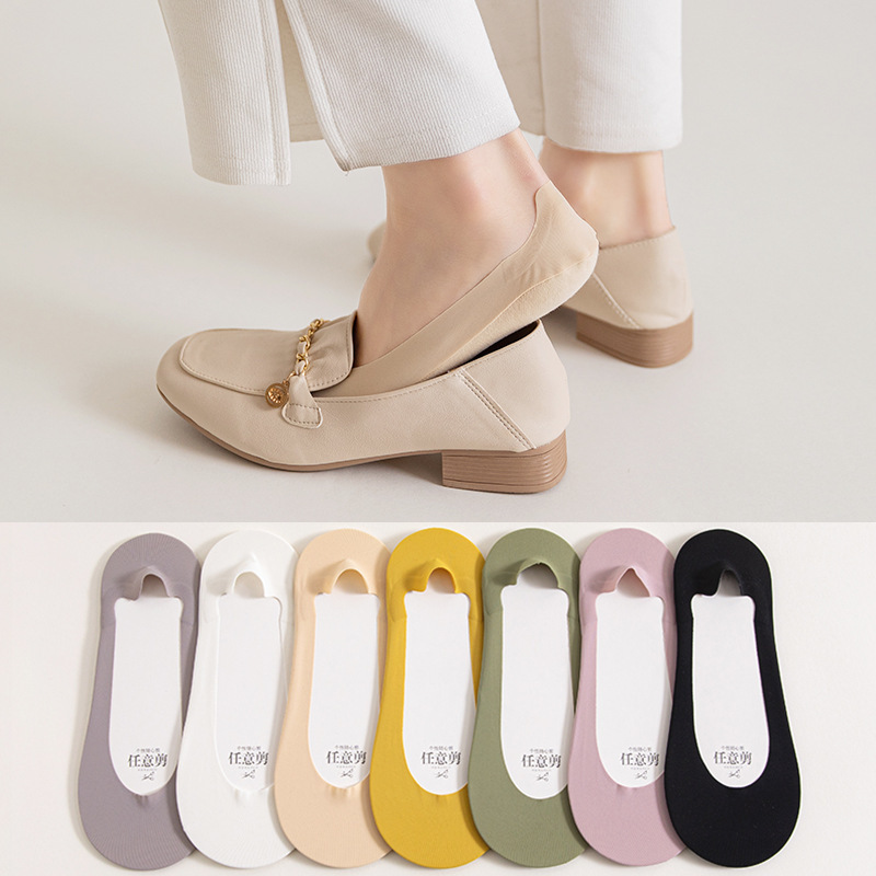 TikTok Explosions Arbitrary Cut Ice Silk Socks Women's Heel Silicone Non-Falling Cotton Bottom Invisible Socks Non-Slip Breathable Boat Socks