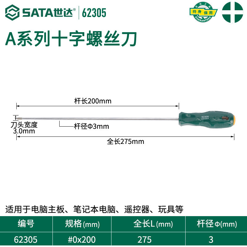Shida Tools ドライバー 自動車修理専用 クロス型 工業用グレード フラット口 小型トルクスドライバー 62312|undefined