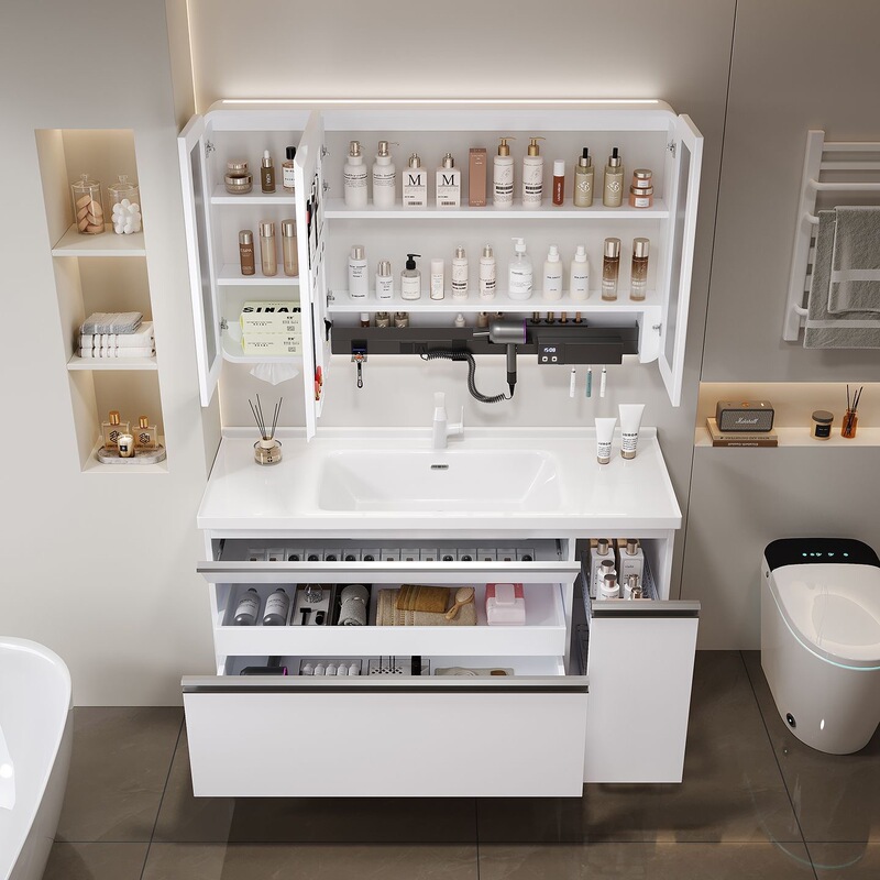 Xiaoshan bathroom cabinet set with drawers and pull-out baskets, bathroom ceramic integrated basin, washstand, washbasin, Japanese-style bathroom Xiaoshan bathroom cabinet set with drawers and pull-out baskets, bathroom ceramic integrated basin, washstand, washbasin, Japanese-style bathroom
