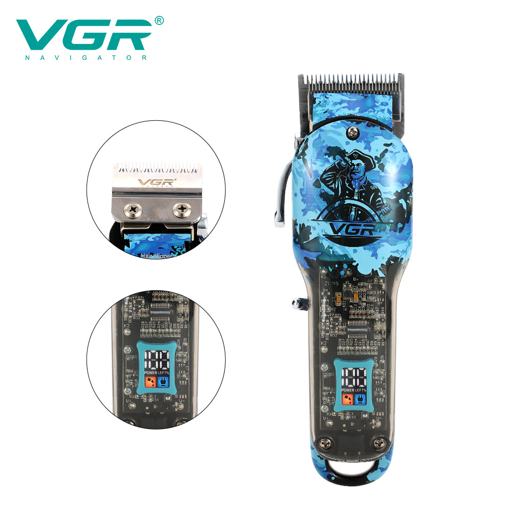Blue Professional Graffiti Hair Clipper with LCD Digital Display High Power Electric Hair Shaving Clippers_voghion.com