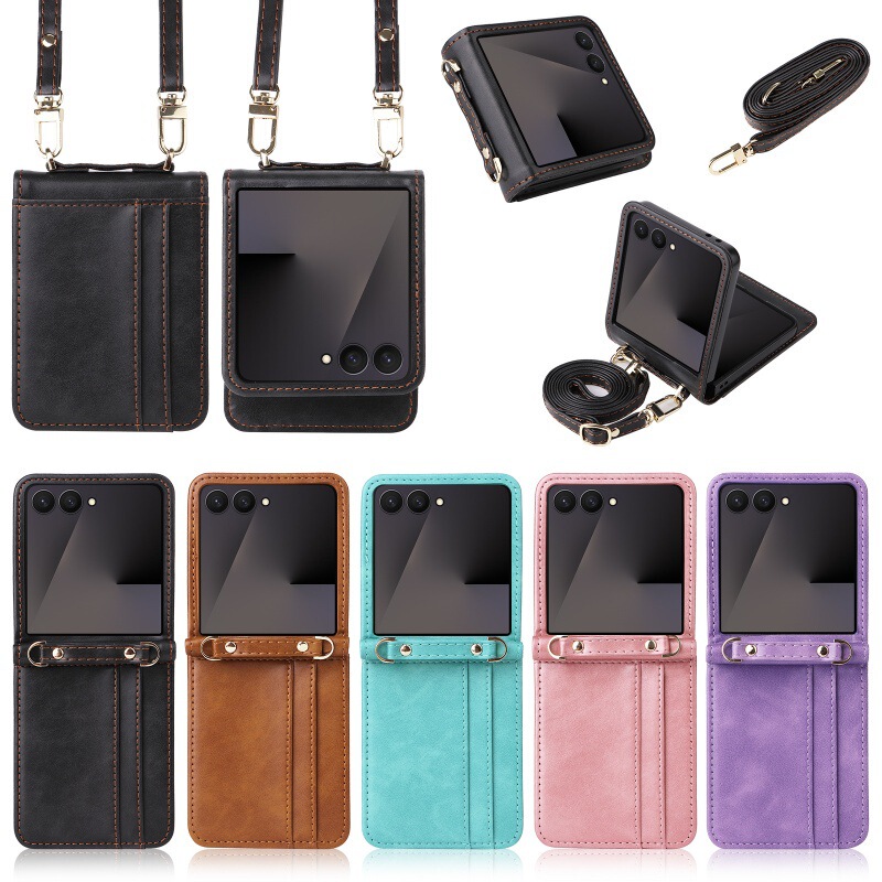 Suitable for Samsung Galaxy Z Flip 7 6 5 4 3 Mobile Phone Case Card Crossbody Bag Conjoined Flip Leather Case Suitable for Samsung Galaxy Z Flip 7 6 5 4 3 Mobile Phone Case Card Crossbody Bag Conjoined Flip Leather Case